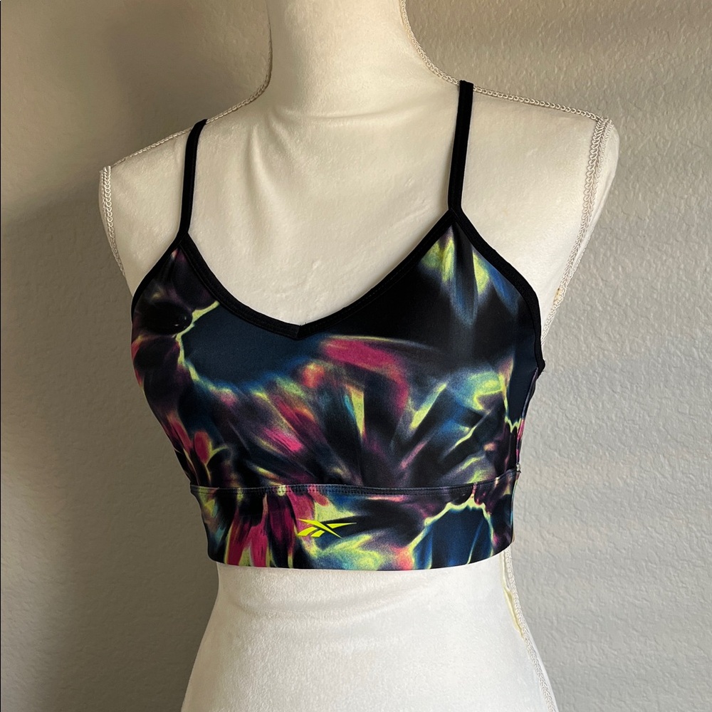 Reebok Black Sports Bra with Neon Tie-Dye